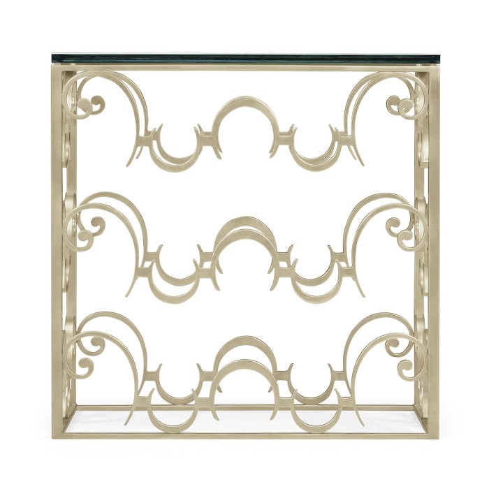 Rectangular Arabesque Silver-Leaf Iron End Table with 20mm Clear Glass Top