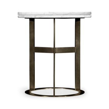 Round Stainless Steel & Faux Calacatta Oro Marble Side Table