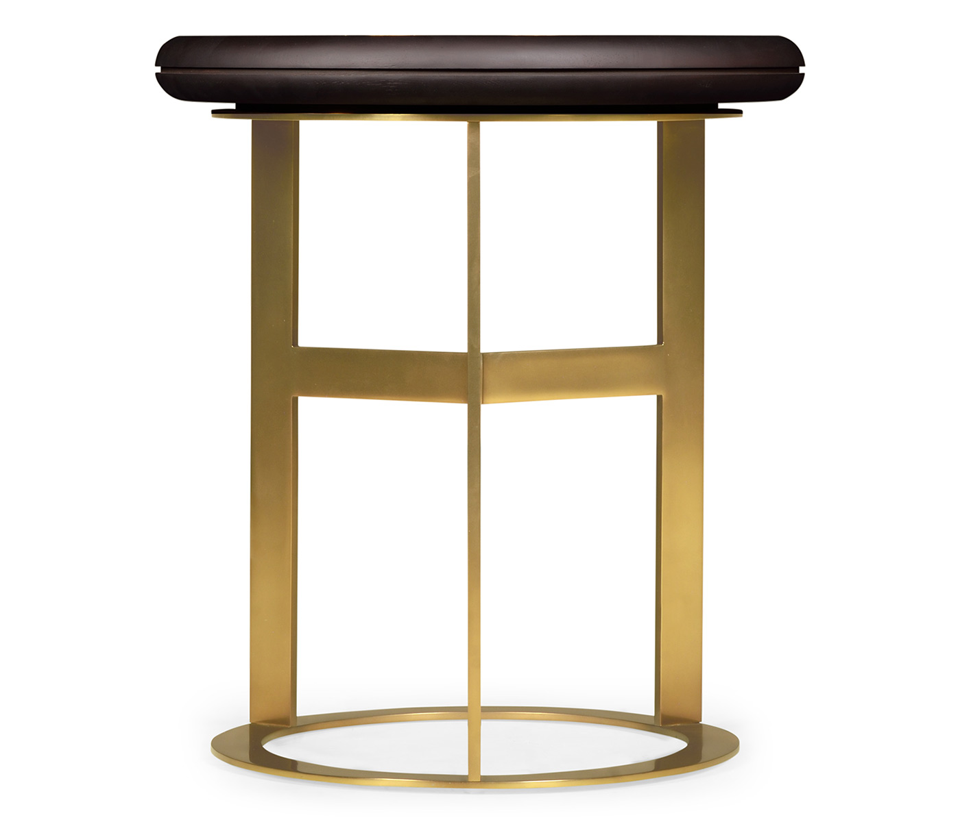 Round Polished Brass & Black Ash Side Table with Black Granite Top
