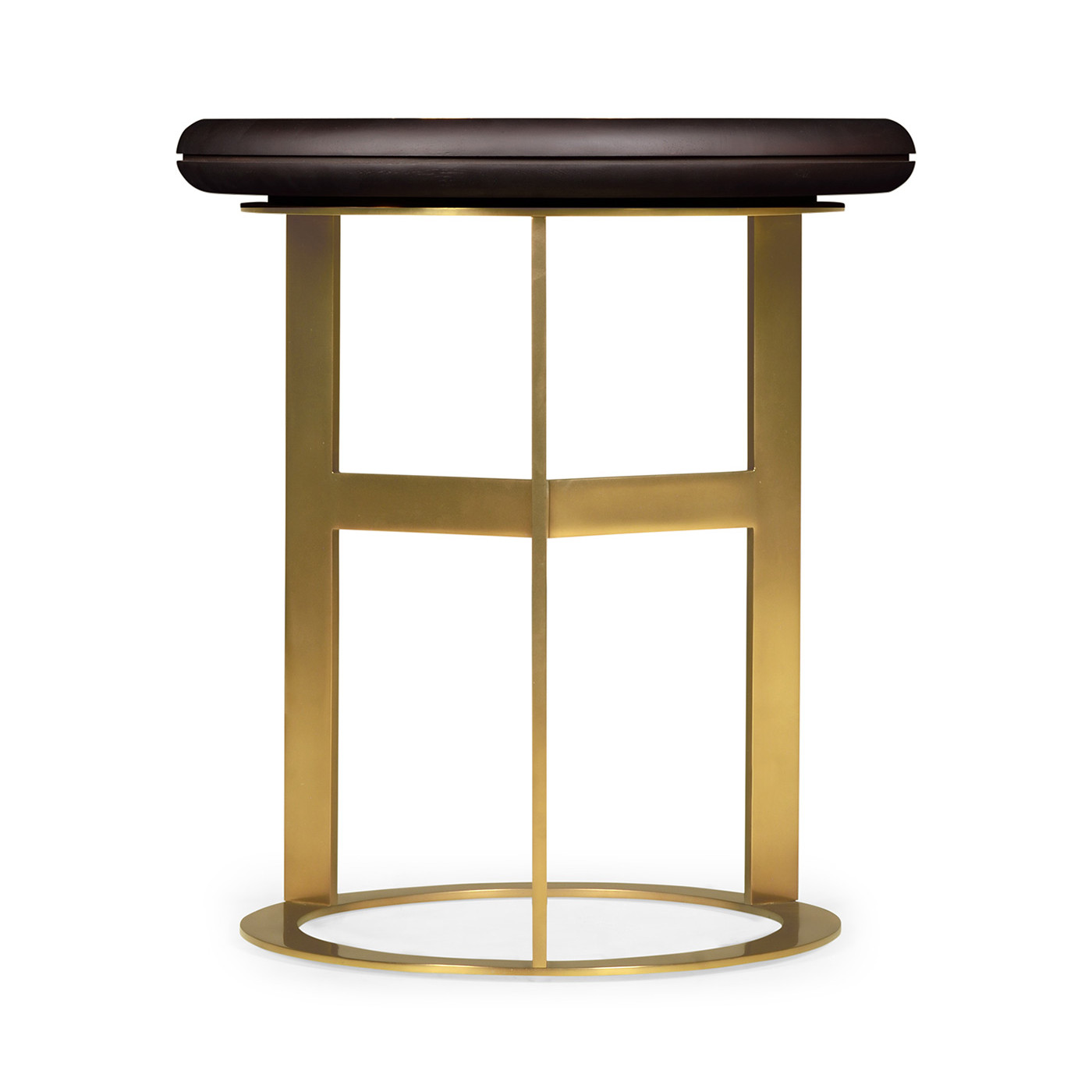 Round Polished Brass & Black Ash Side Table with Black Granite Top