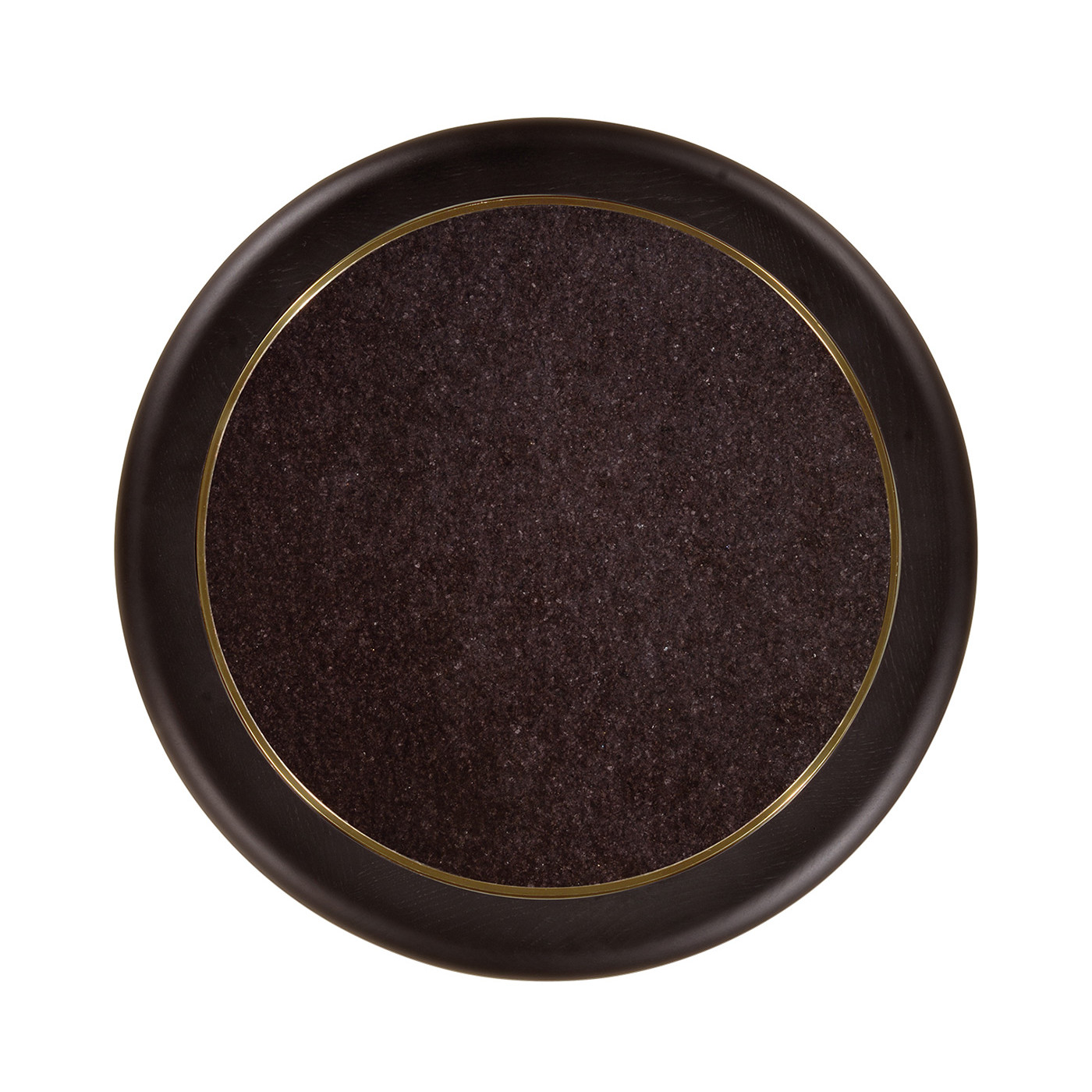 Round Polished Brass & Black Ash Side Table with Black Granite Top