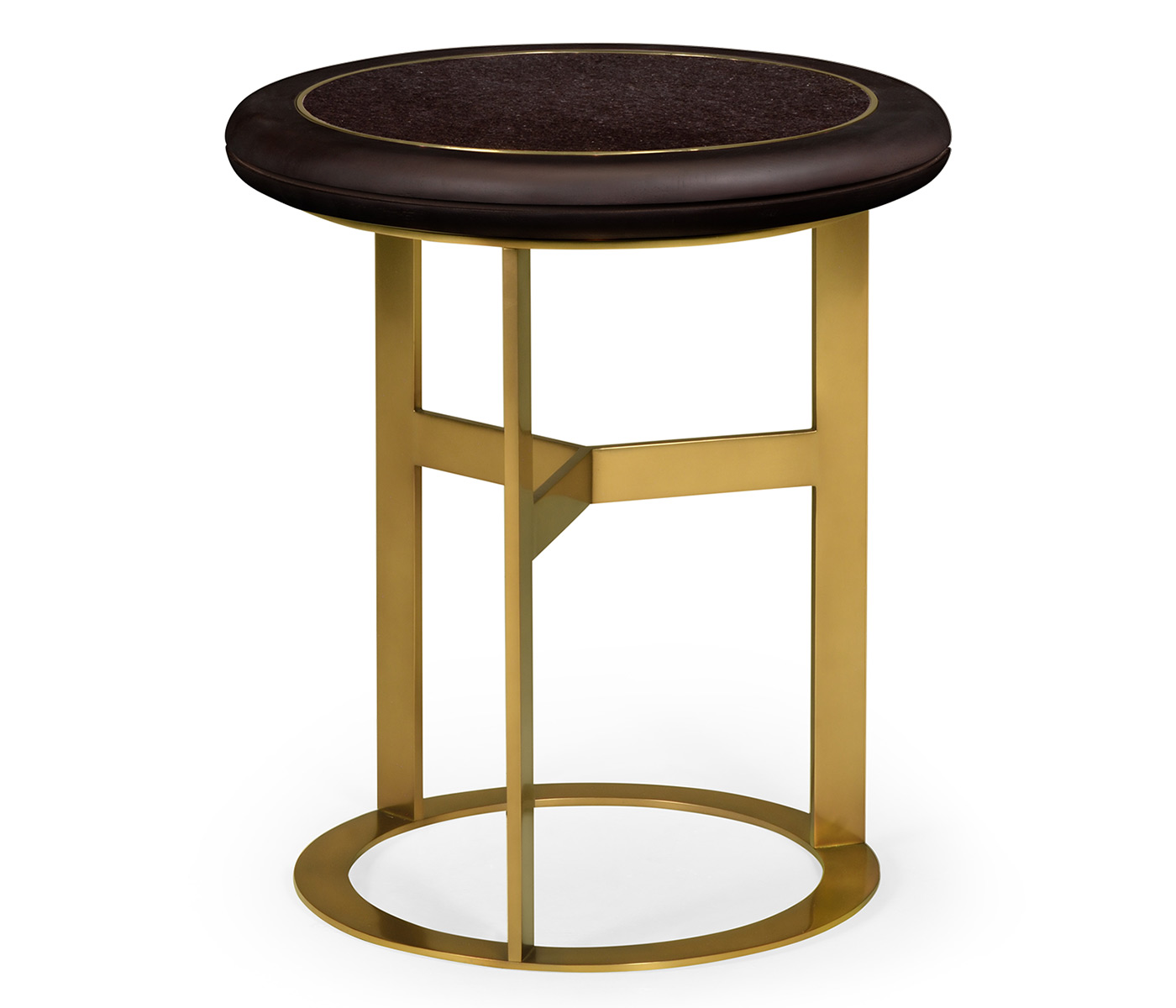 Round Polished Brass & Black Ash Side Table with Black Granite Top