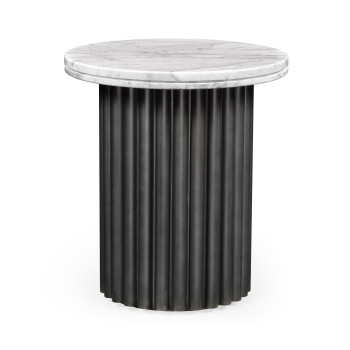 Round Charcoal Grey & Faux Calacatta Oro Marble Side Table