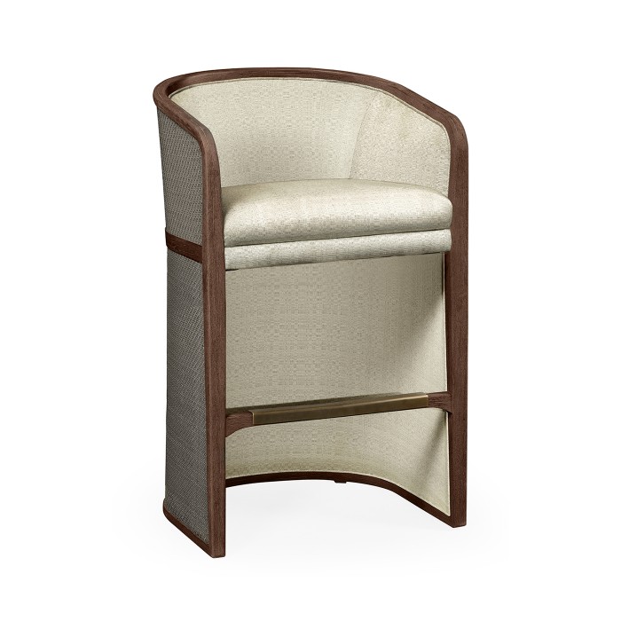 Walnut & Dark Grey Rattan Tub Bar Stool