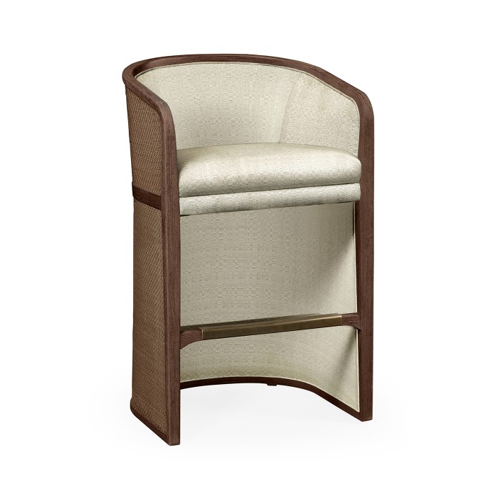 Walnut & Tan Rattan Tub Bar Stool