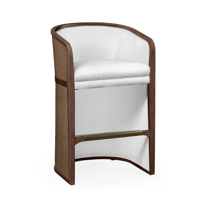 Walnut & Tan Rattan Tub Bar Stool