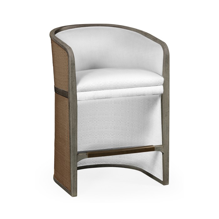 Grey & Tan Rattan Tub Counter Stool