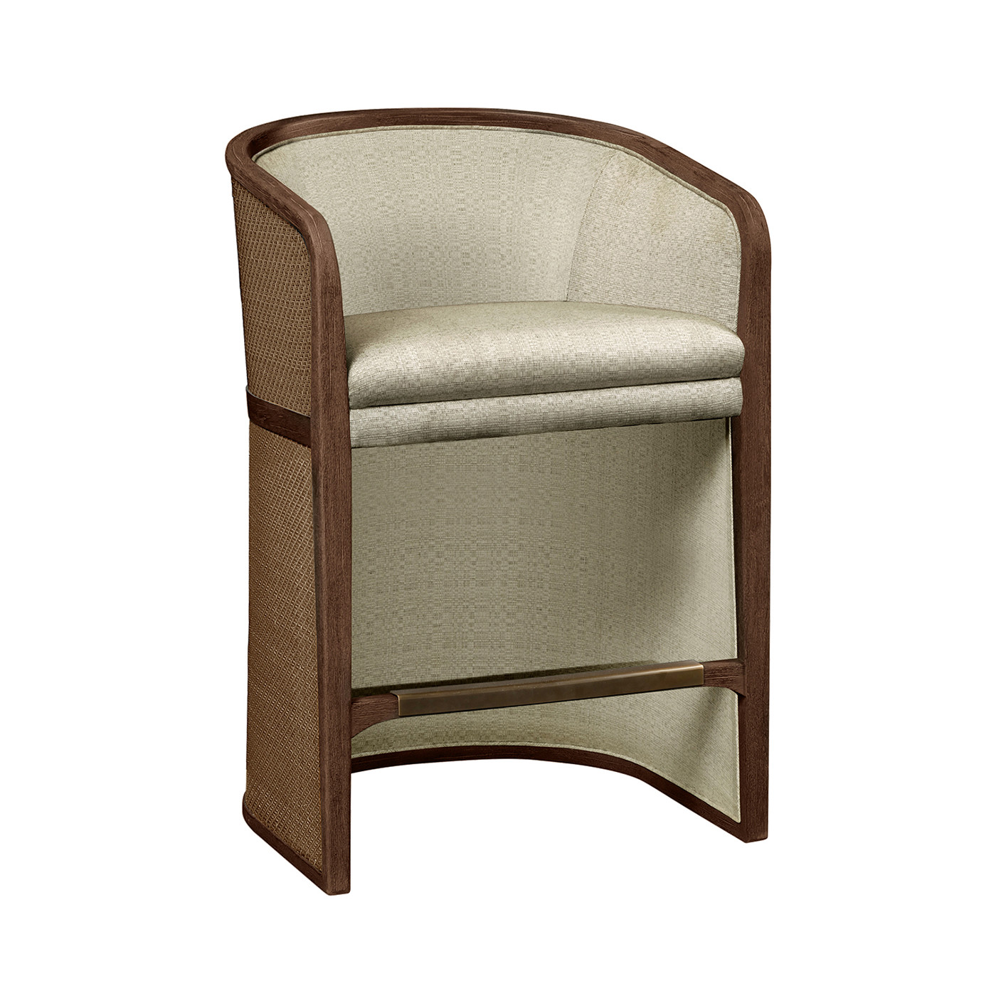Walnut & Tan Rattan Tub Counter Stool