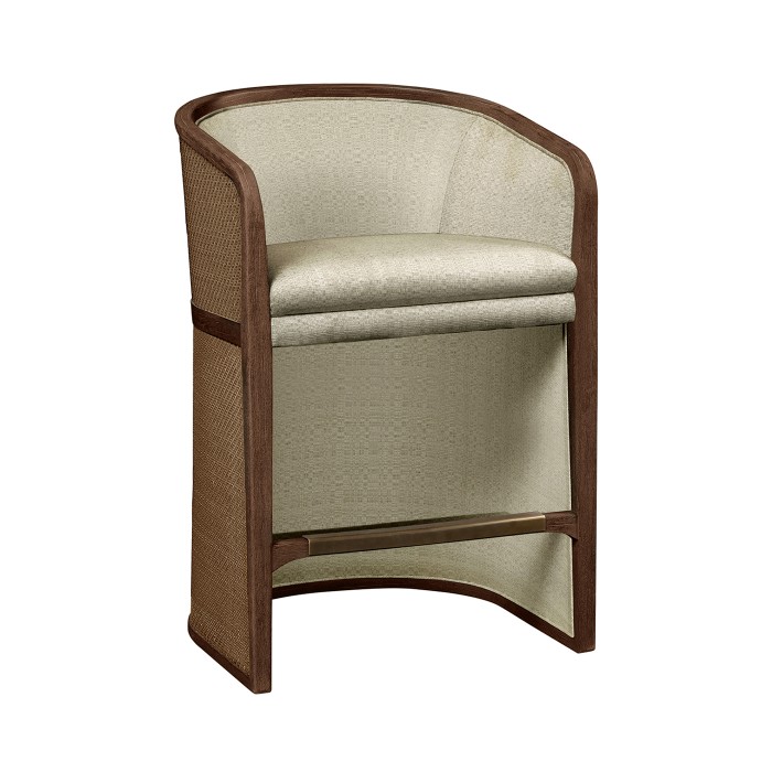 Walnut & Tan Rattan Tub Counter Stool