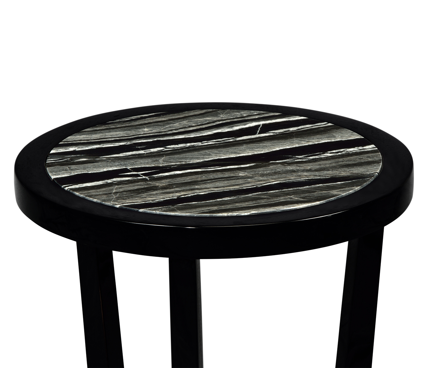 Small Black Gloss Side Table with Marble Top