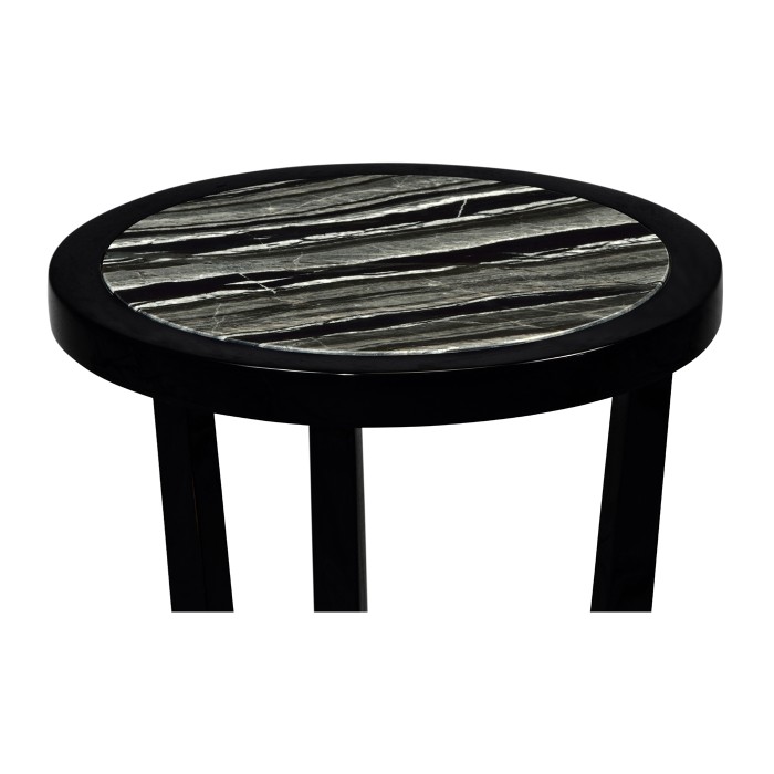 Small Black Gloss Side Table with Marble Top