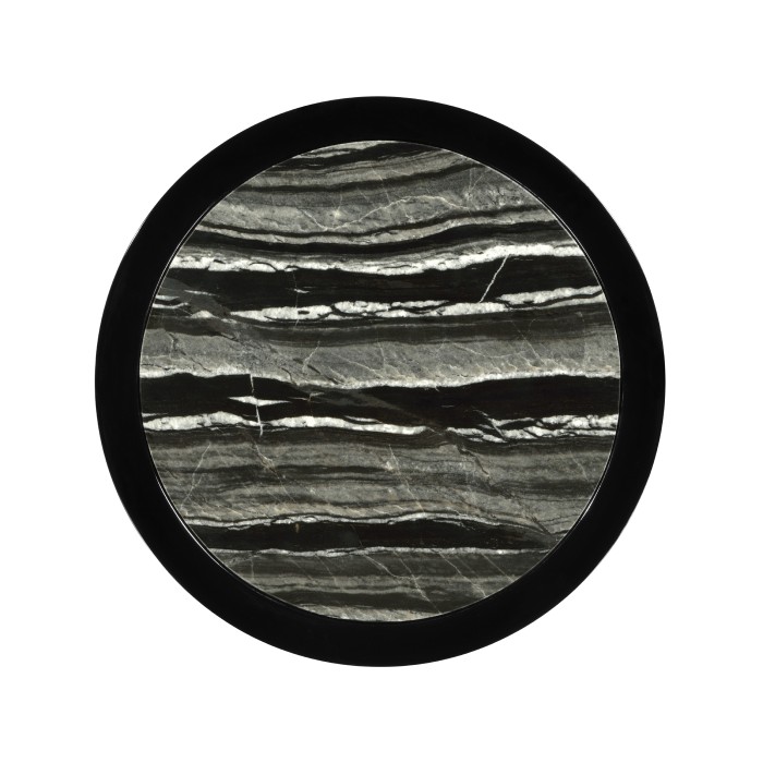 Small Black Gloss Side Table with Marble Top