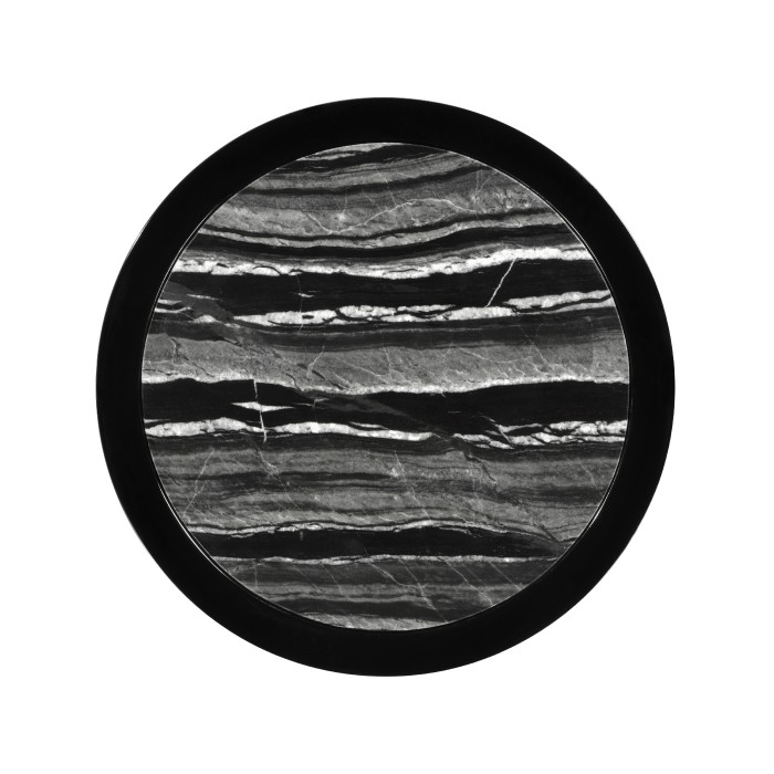 Small Black Gloss Side Table with Marble Top
