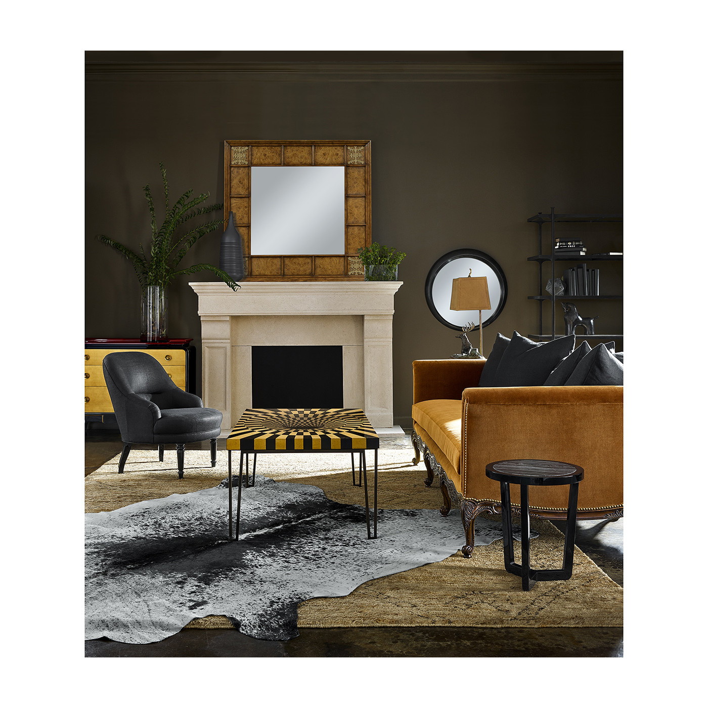 Small Black Gloss Side Table with Marble Top