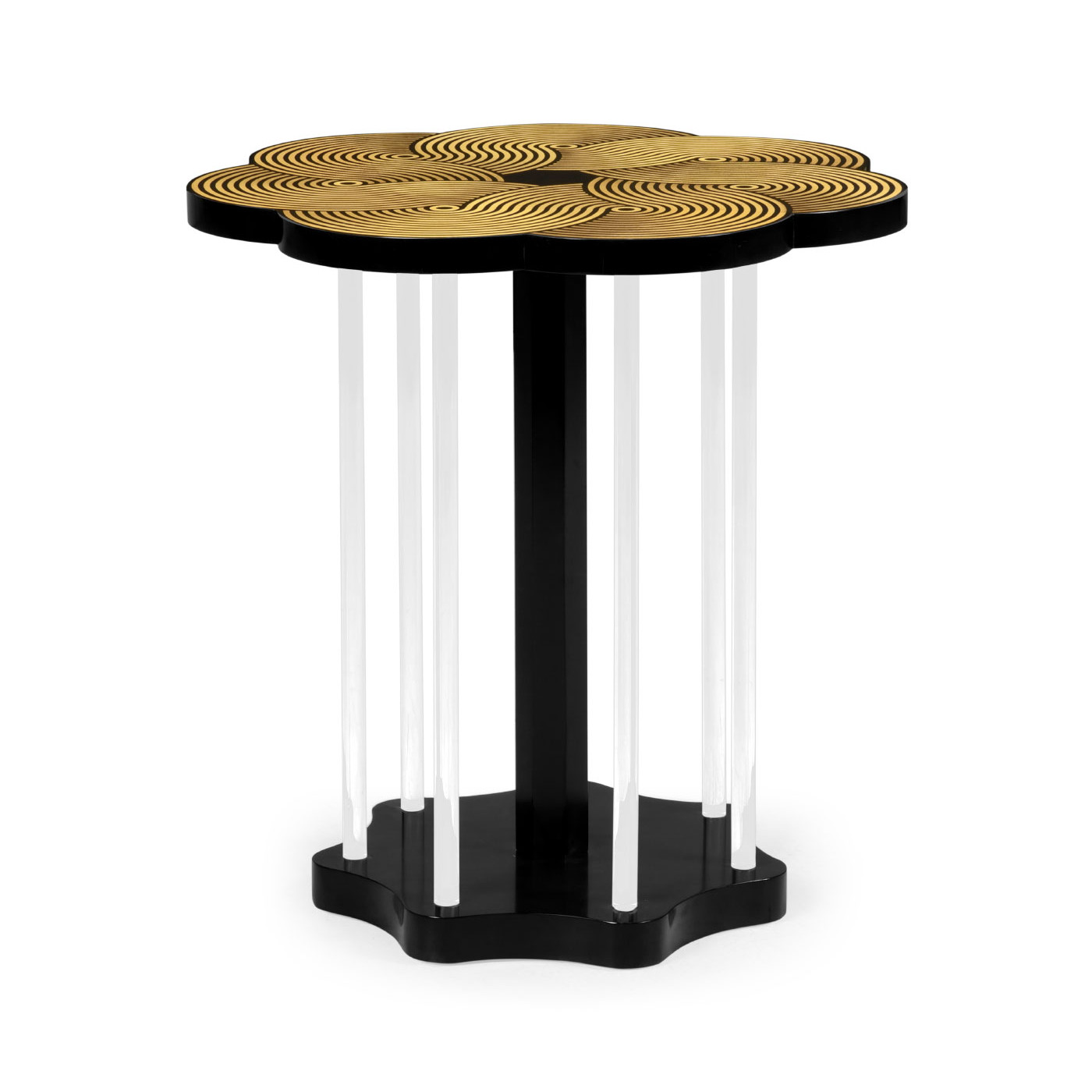 Op Art Floral Bright Satinwood & Acrylic Lamp Table