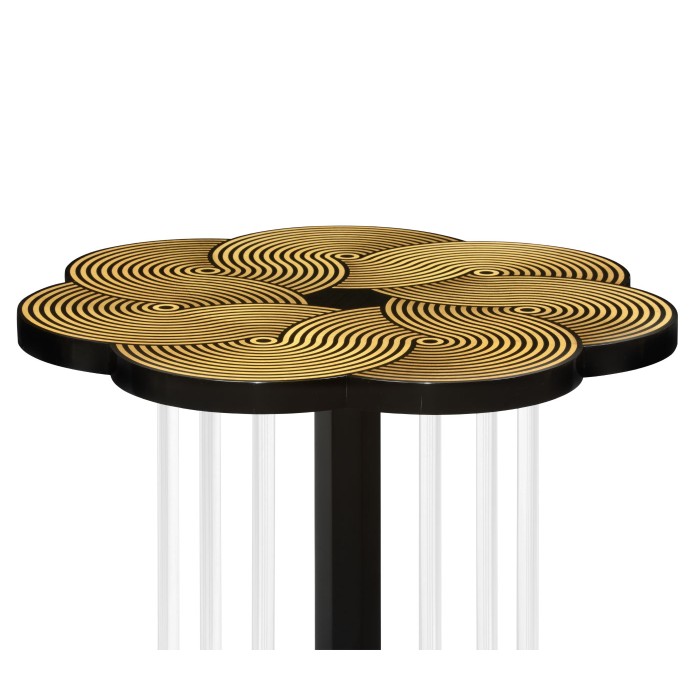 Op Art Floral Bright Satinwood & Acrylic Lamp Table