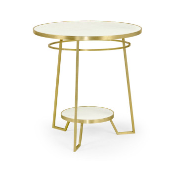 Round Ivory Crackle Ceramic Laquered Lamp Table