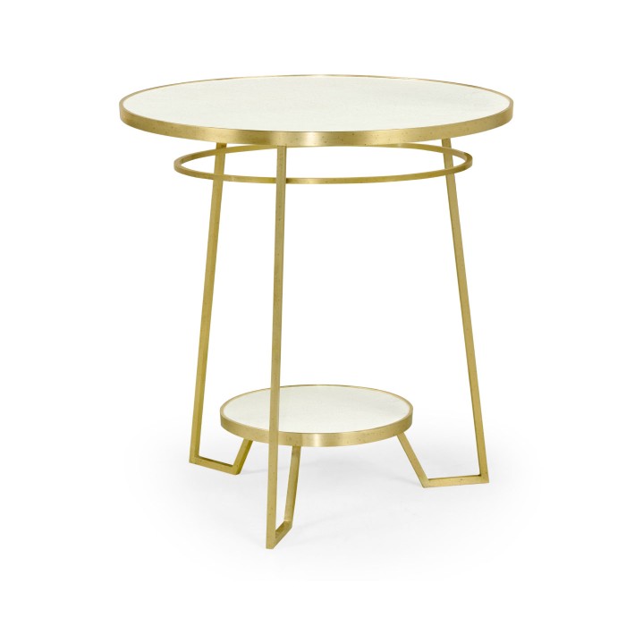 Round Ivory Crackle Ceramic Laquered Lamp Table