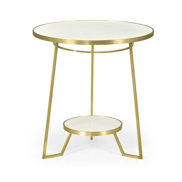 Round Ivory Crackle Ceramic Laquered Lamp Table