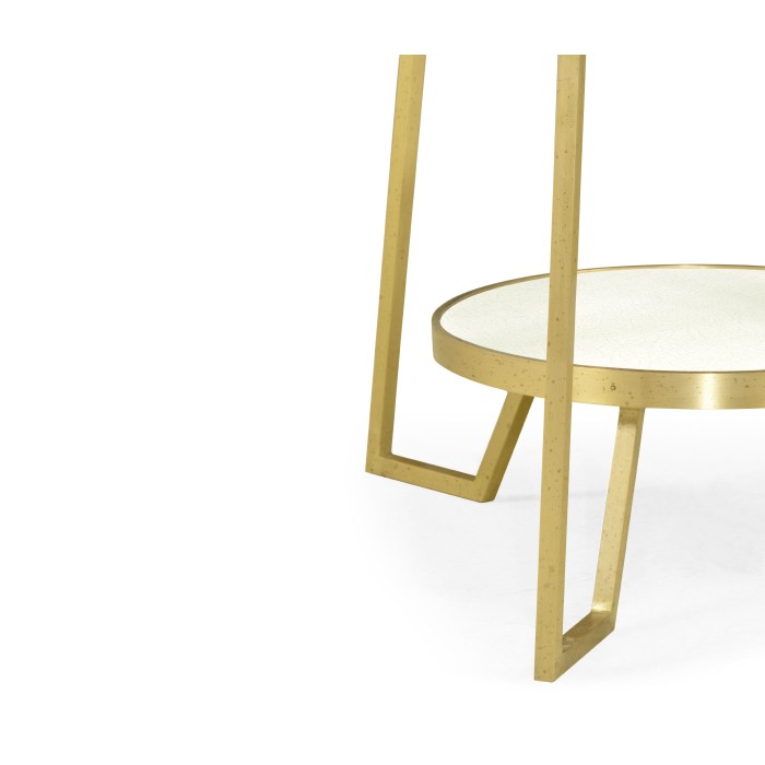 Round Ivory Crackle Ceramic Laquered Lamp Table