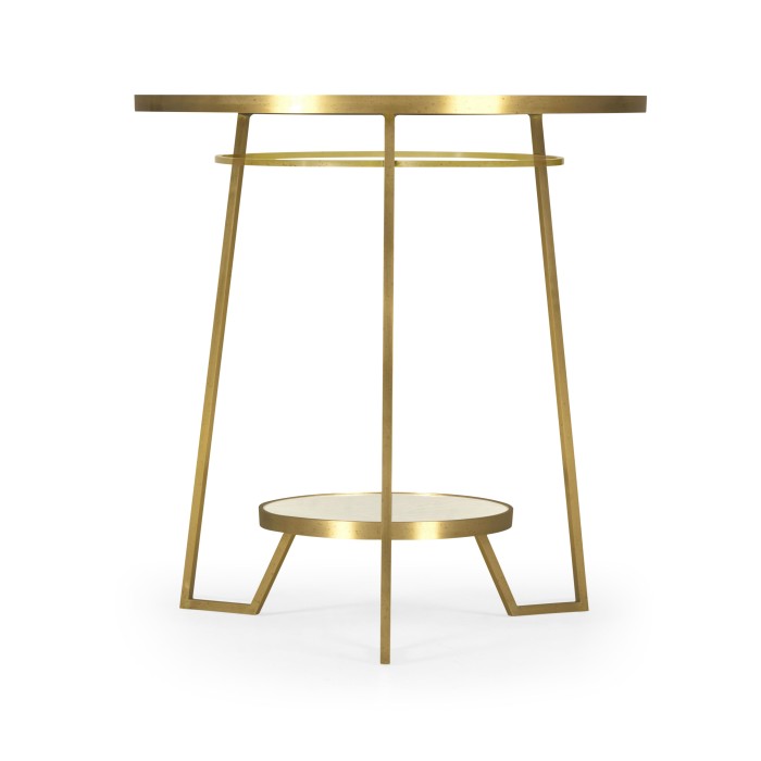 Round Ivory Crackle Ceramic Laquered Lamp Table