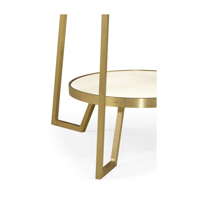 Round Ivory Crackle Ceramic Laquered Lamp Table