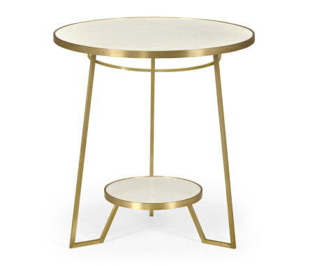 Round Ivory Crackle Ceramic Laquered Lamp Table