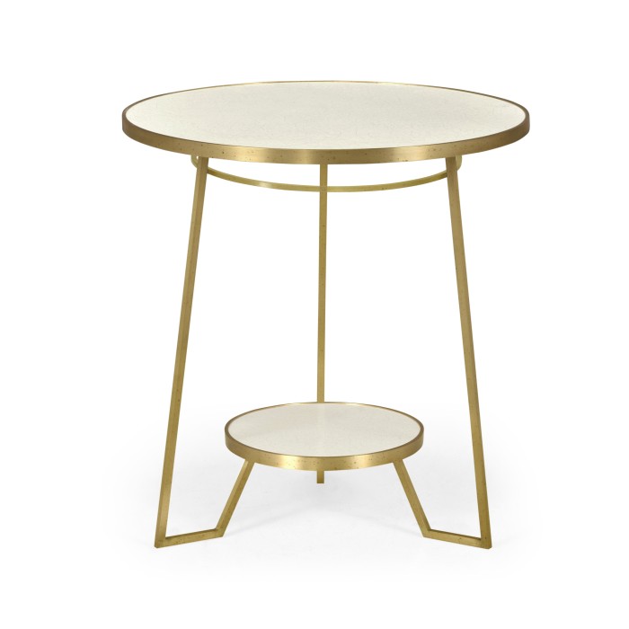 Round Ivory Crackle Ceramic Laquered Lamp Table