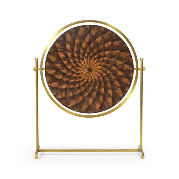 Round Antique Brass & Zebrano Dressing Table Mirror