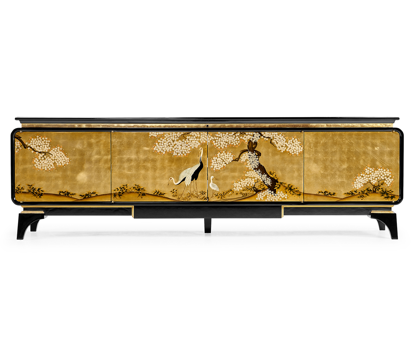 Modern Asian Smoky Black & Gold Entertainment Cabinet