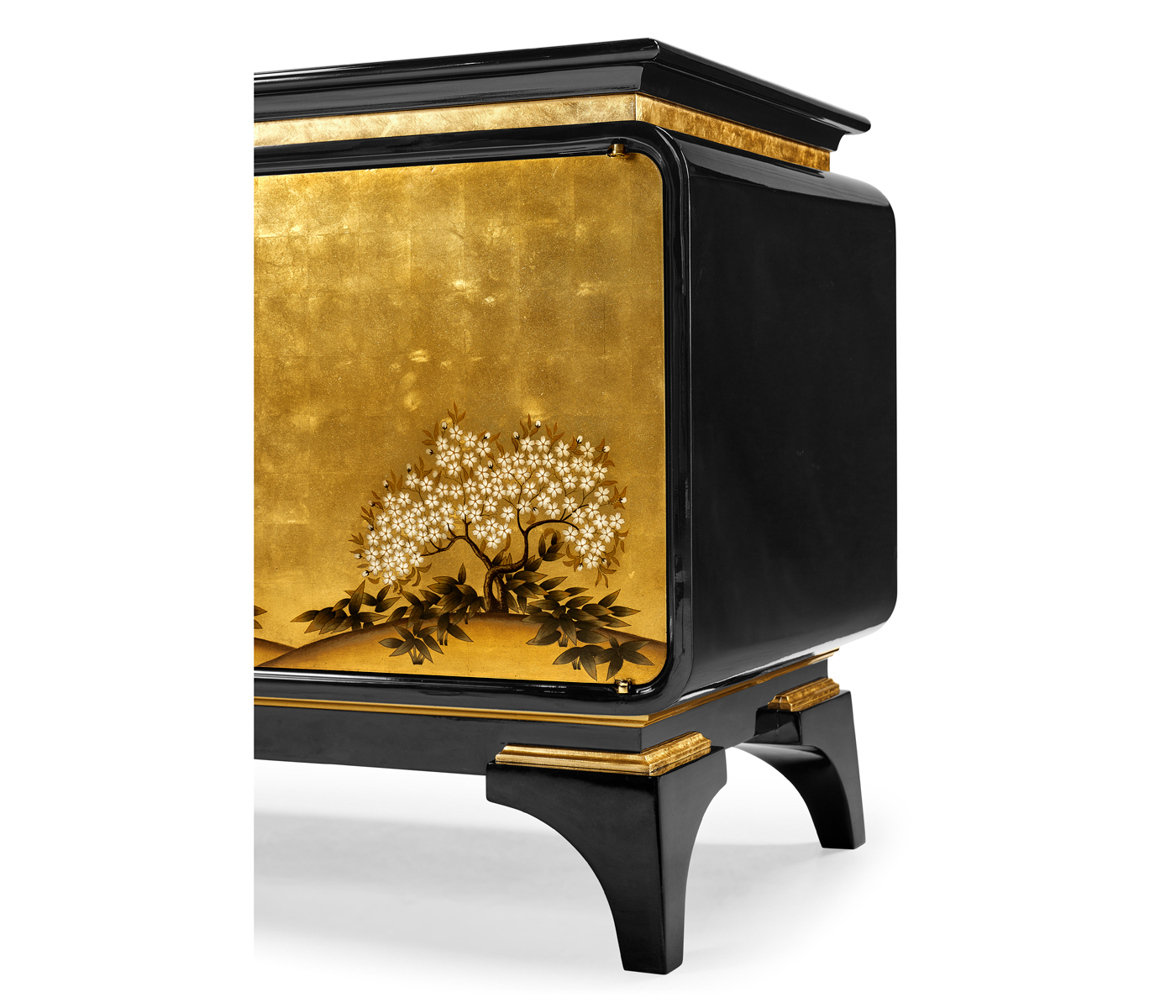 Modern Asian Smoky Black & Gold Entertainment Cabinet