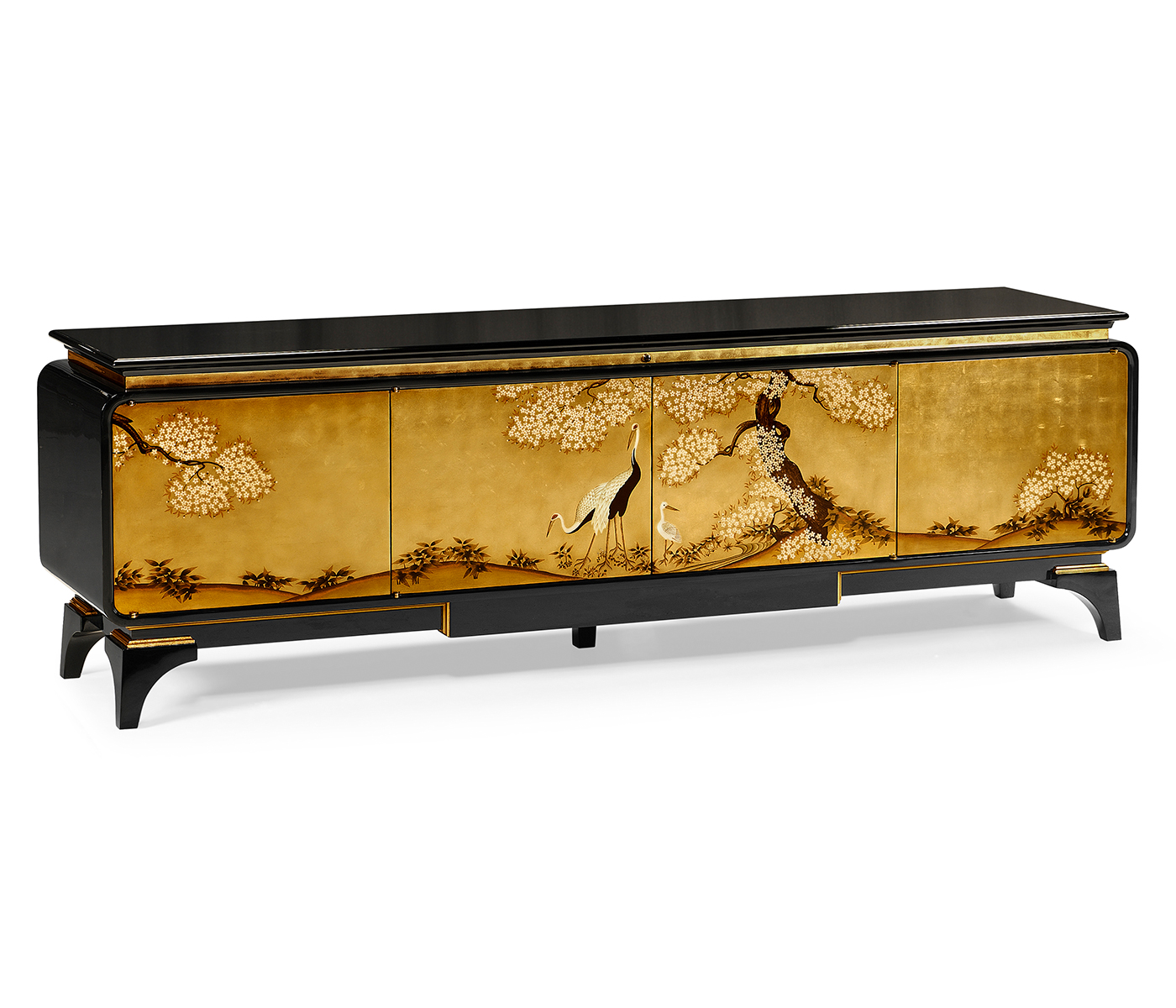 Modern Asian Smoky Black & Gold Entertainment Cabinet