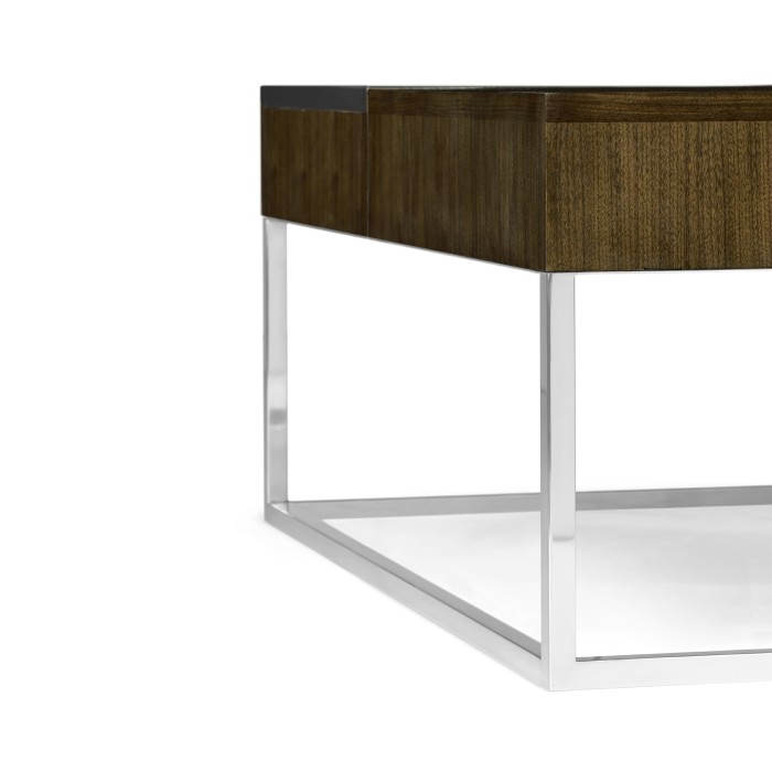 Square Autumn Walnut Coffee Table with Two Glass Top Drawers