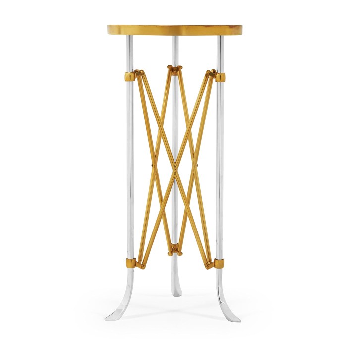 Small Round Antique Satin Gold Brass & Antique Glass Vanity Table