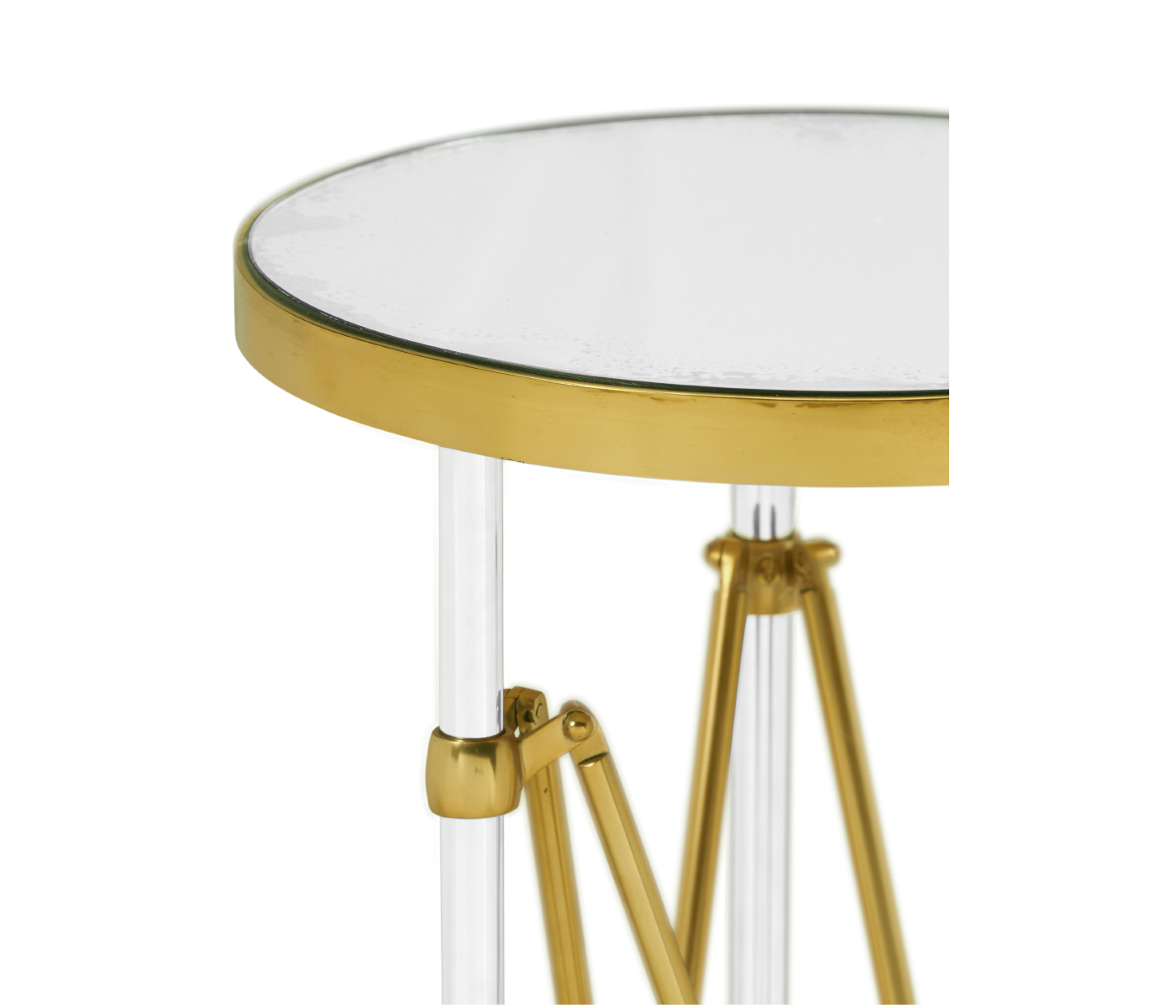 Small Round Antique Satin Gold Brass & Antique Glass Vanity Table