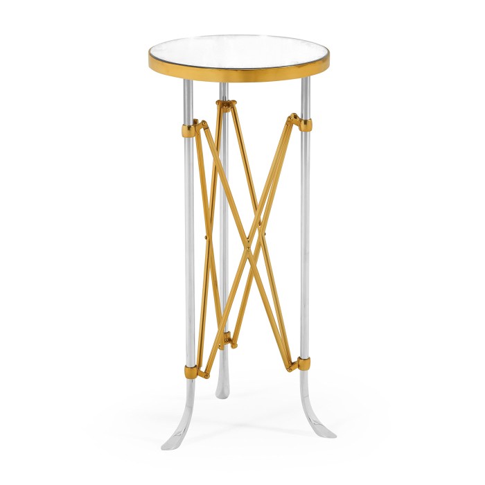 Small Round Antique Satin Gold Brass & Antique Glass Vanity Table