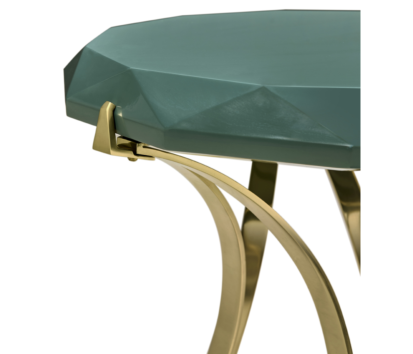 Round Jewel Style Brass & Daphne Blue Diamond Cut End Table