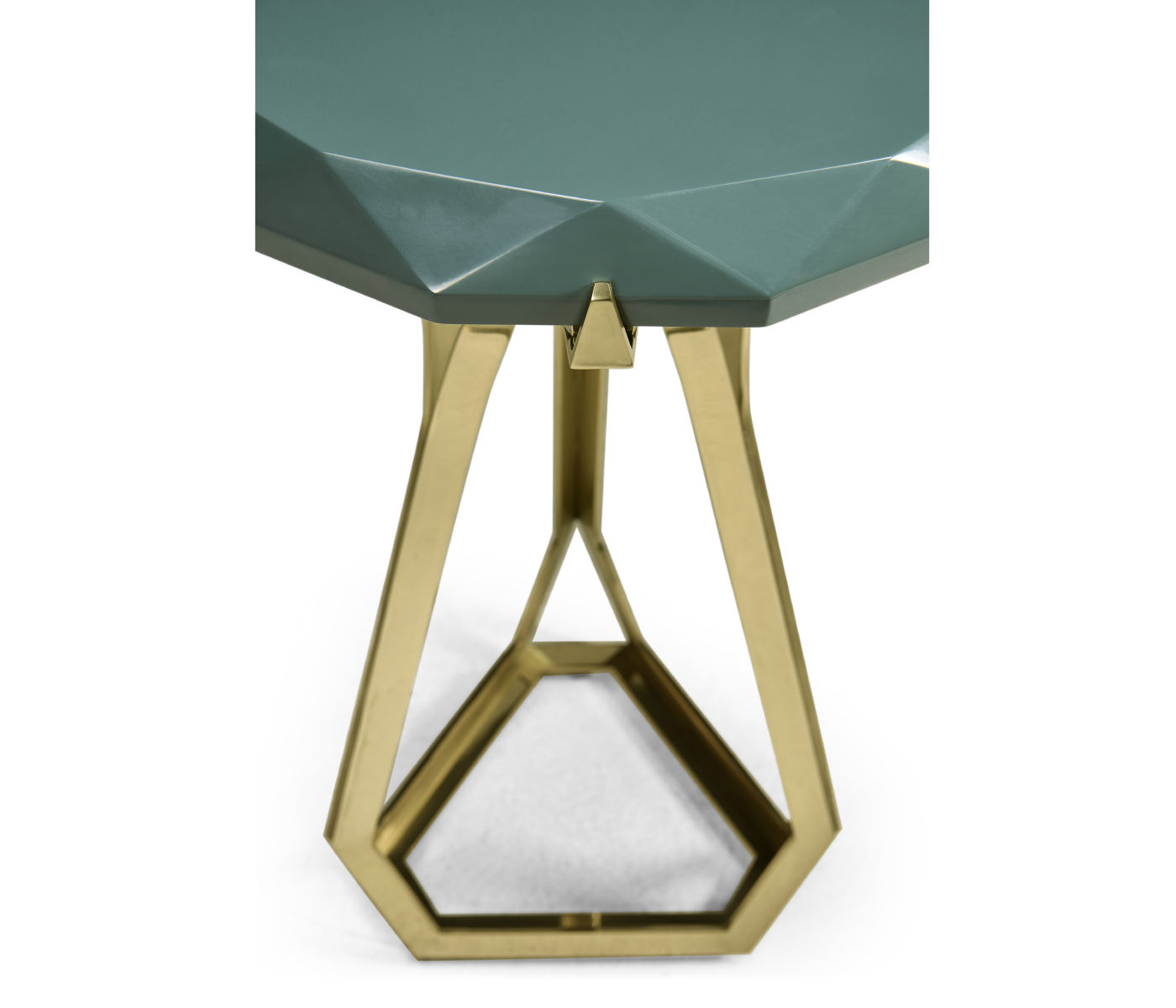 Round Jewel Style Brass & Daphne Blue Diamond Cut End Table