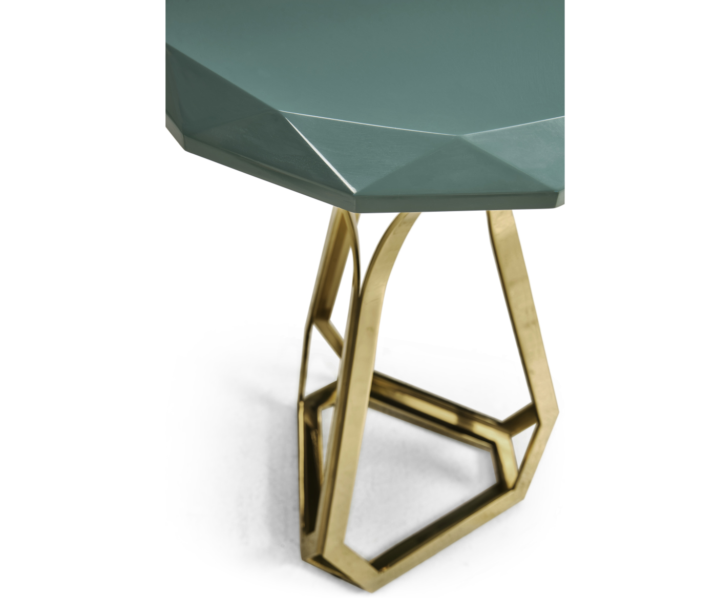 Round Jewel Style Brass & Daphne Blue Diamond Cut End Table