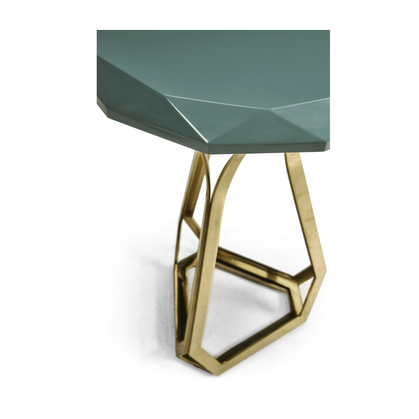 Round Jewel Style Brass & Daphne Blue Diamond Cut End Table