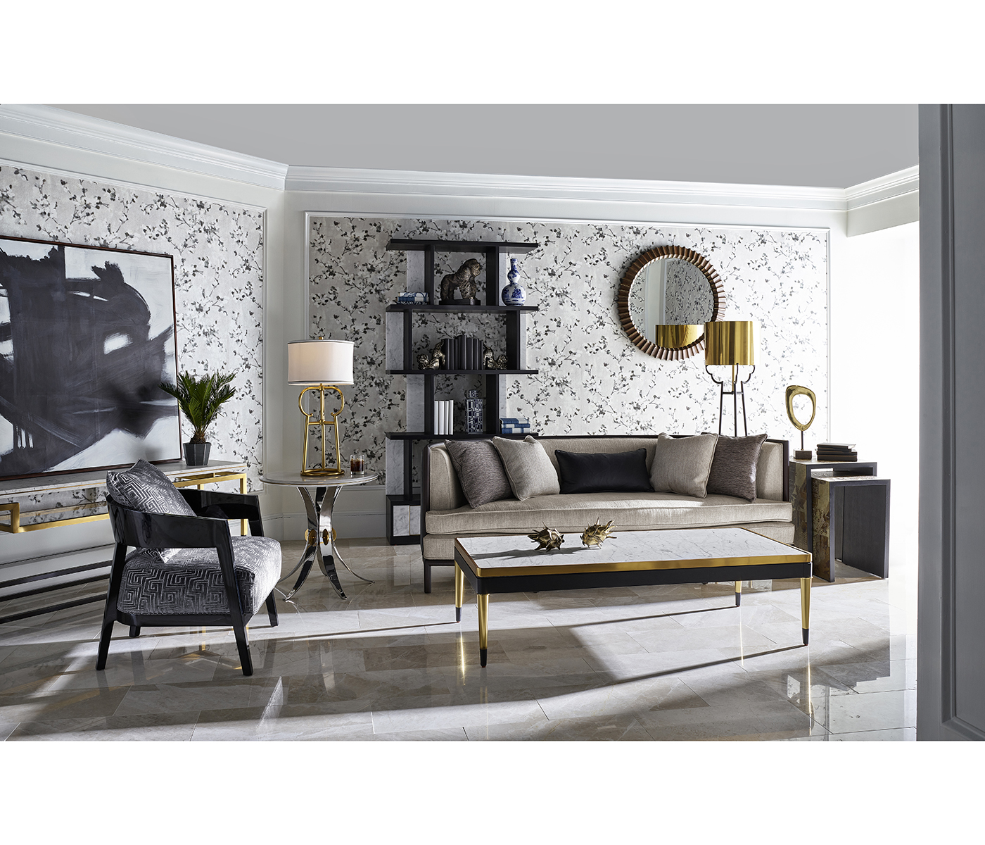 Fusion Round Stainless Steel End Table with Marble Top