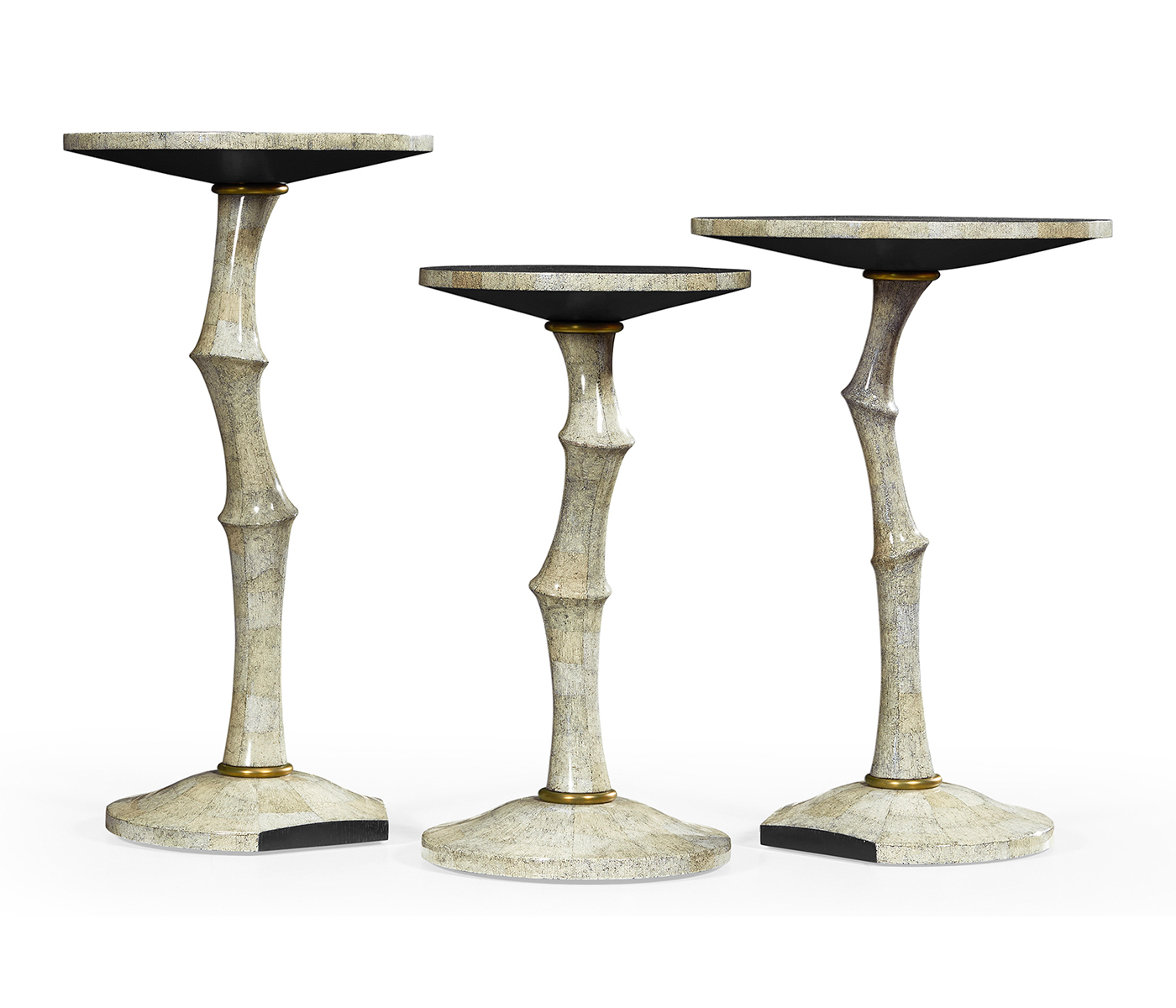 Set of Three Bamboo Style Bone Eggshell & Cerused Oak Nesting Tables