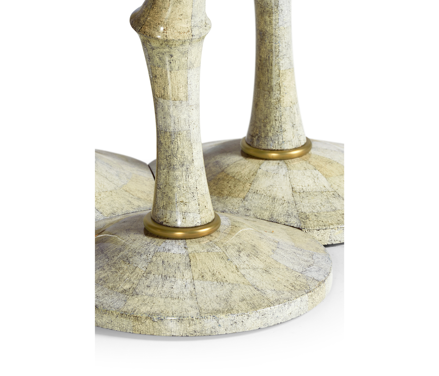 Set of Three Bamboo Style Bone Eggshell & Cerused Oak Nesting Tables