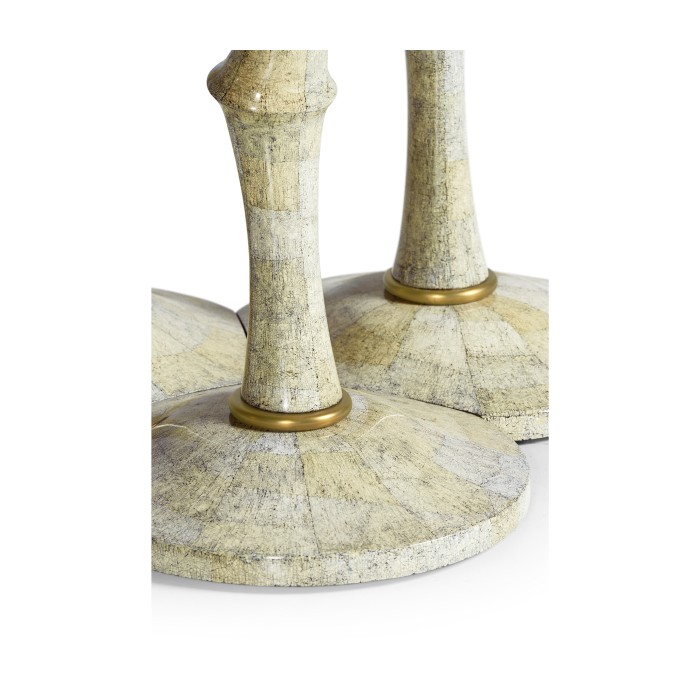 Set of Three Bamboo Style Bone Eggshell & Cerused Oak Nesting Tables