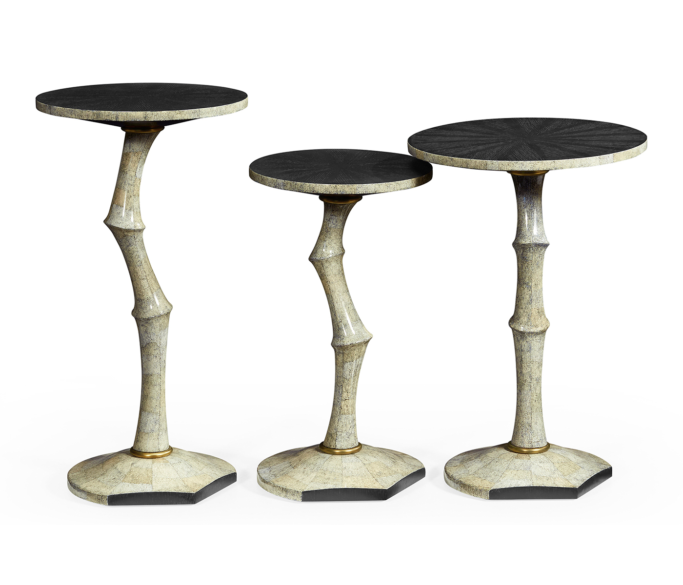Set of Three Bamboo Style Bone Eggshell & Cerused Oak Nesting Tables