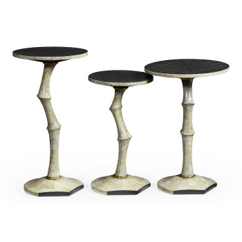 Set of Three Bamboo Style Bone Eggshell & Cerused Oak Nesting Tables