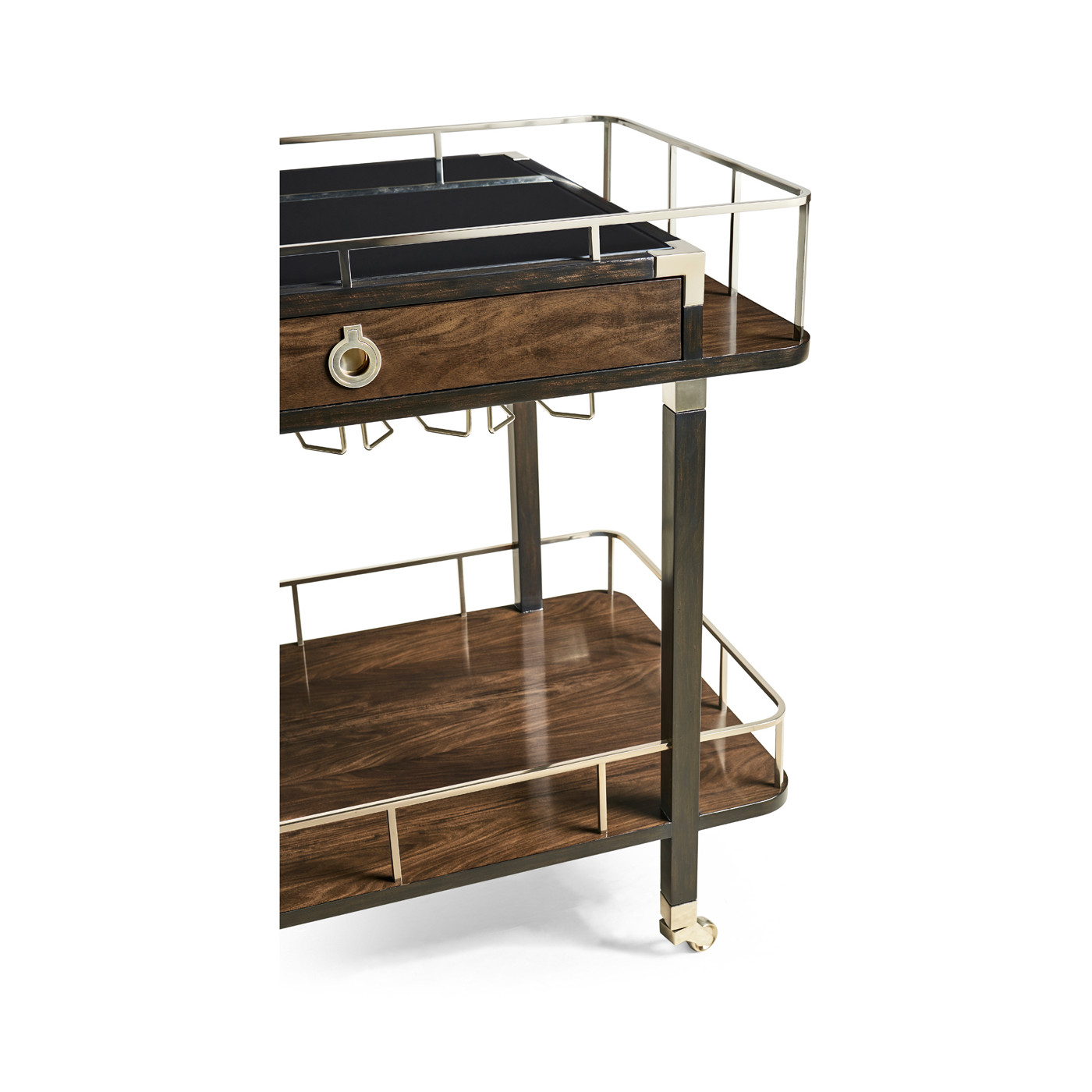 Rectangular Campaign Style Rolling Bar Cart