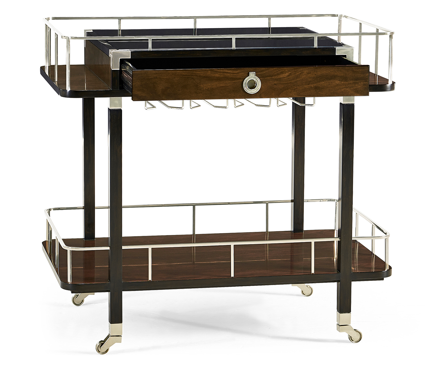 Rectangular Campaign Style Rolling Bar Cart
