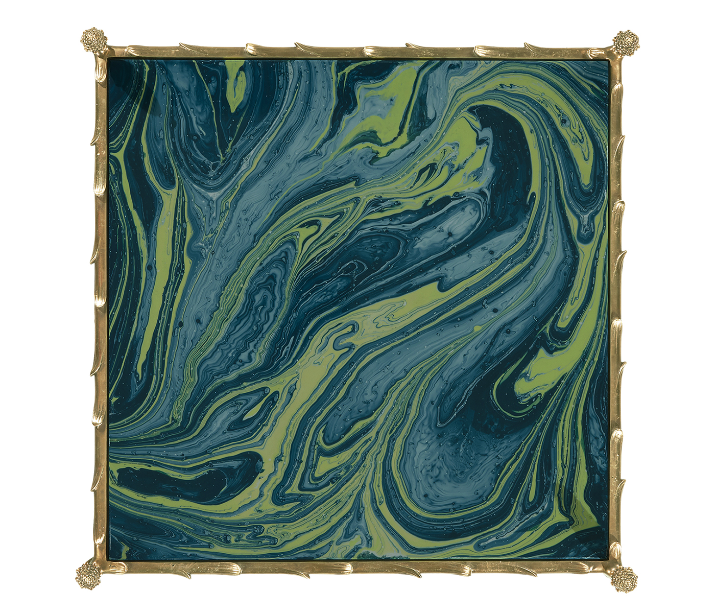 Square Graffiti & Brass Three-Tier End Table