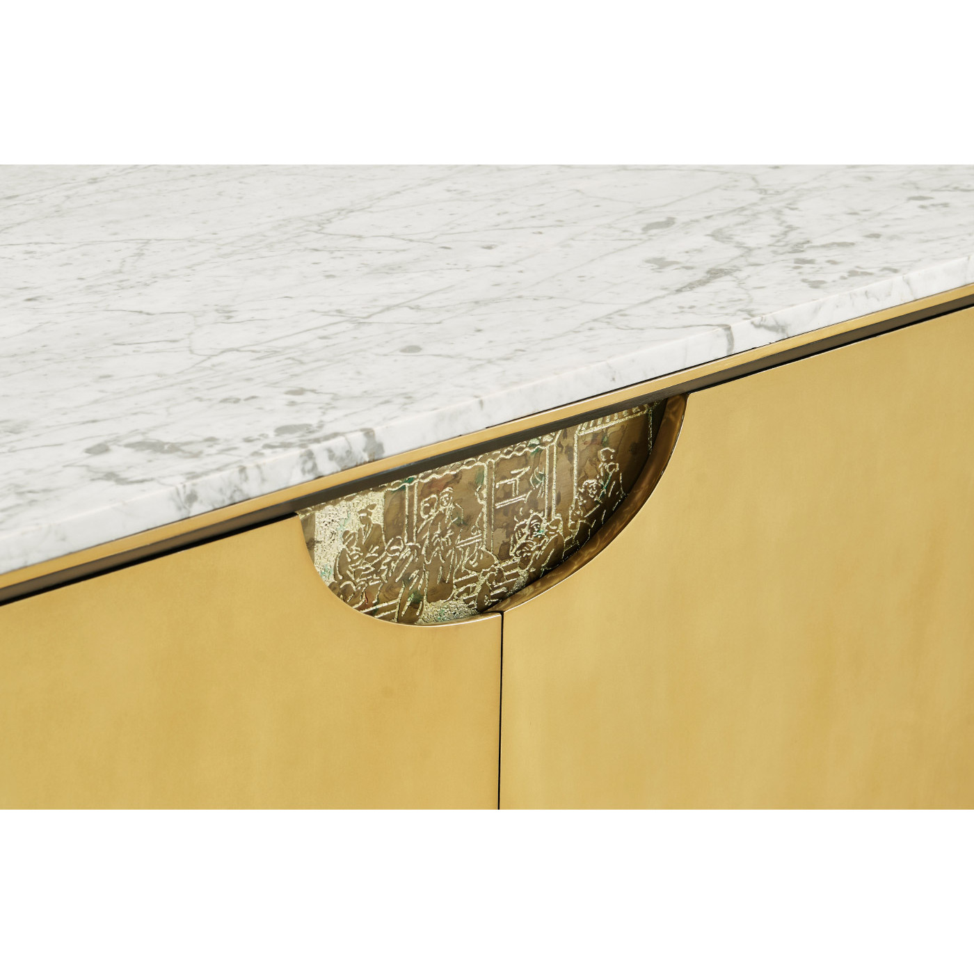 Fusion Oak & Brass Sideboard with White Marble Top